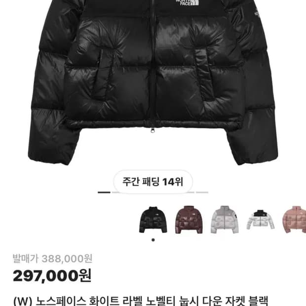 노스페이스 화이트라벨 눕시 블랙 패딩