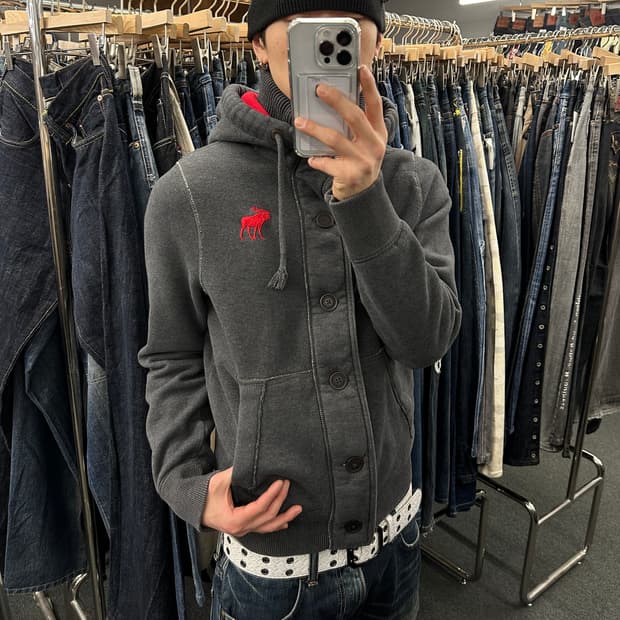 M) 아베크롬비 무스 로고 버튼 후드집업