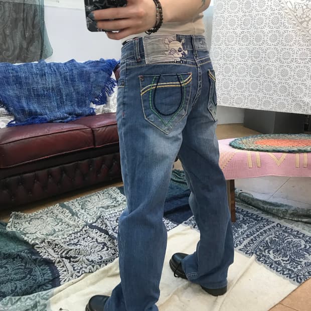 빈티지 패치 워싱 부츠컷 데님팬츠 