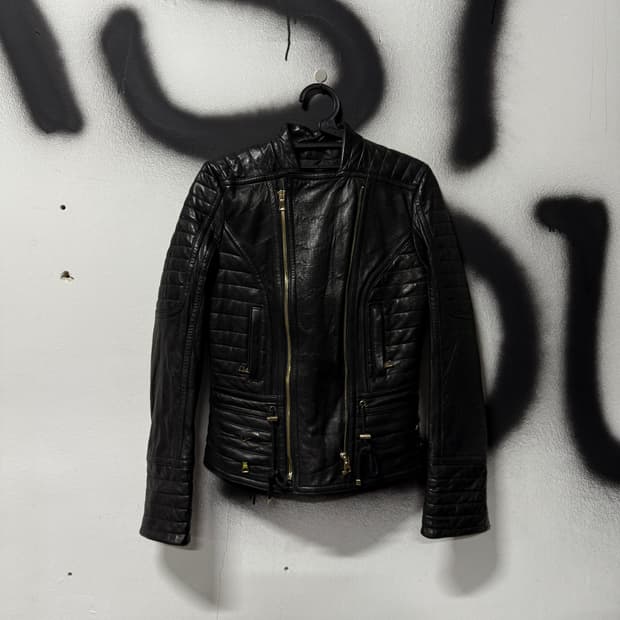 VTG 빈티지 100% 양가죽 더블 지퍼 크롭 바이커 레더 자켓