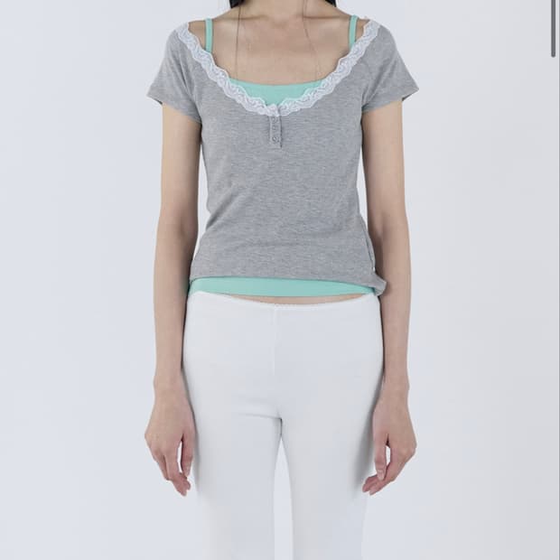 세릭) Lace Lip Half Top _ Gray/구매가 59,000