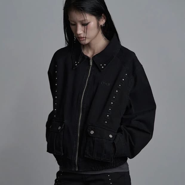 버튼 워시드 블루종 블랙