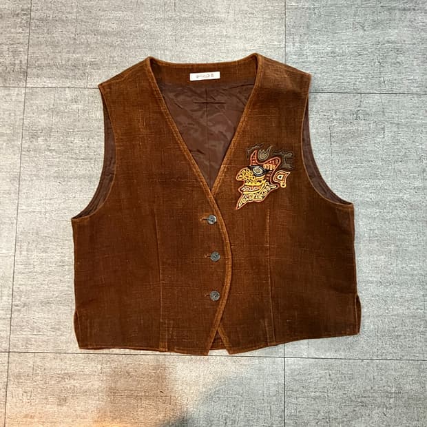 일본빈티지 핀터깔y2k 긱시크 보헤미안 골덴베스트조끼