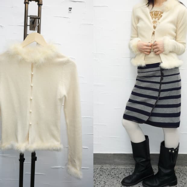 Fur point white cardigan