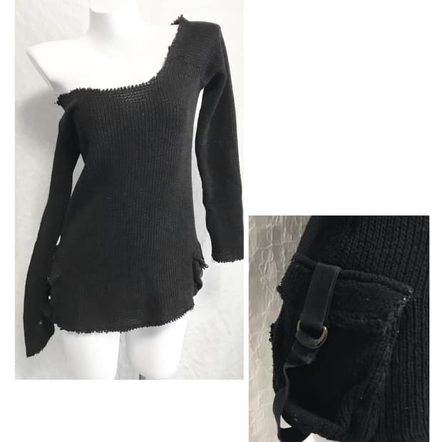 빈티지 펑크 그런지 카고 포켓 니트 롱슬리브 탑