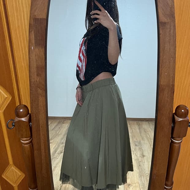 메쉬레이어드 밴딩 롱스커트