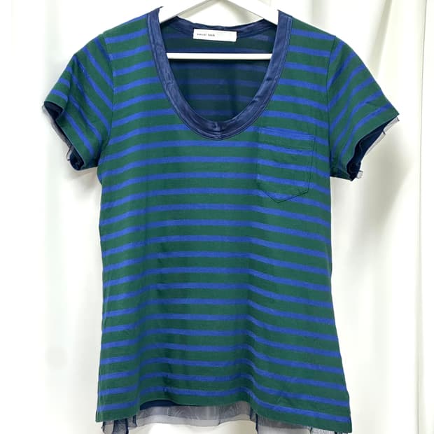 [sacai luck] mesh layered stripe t-shirt