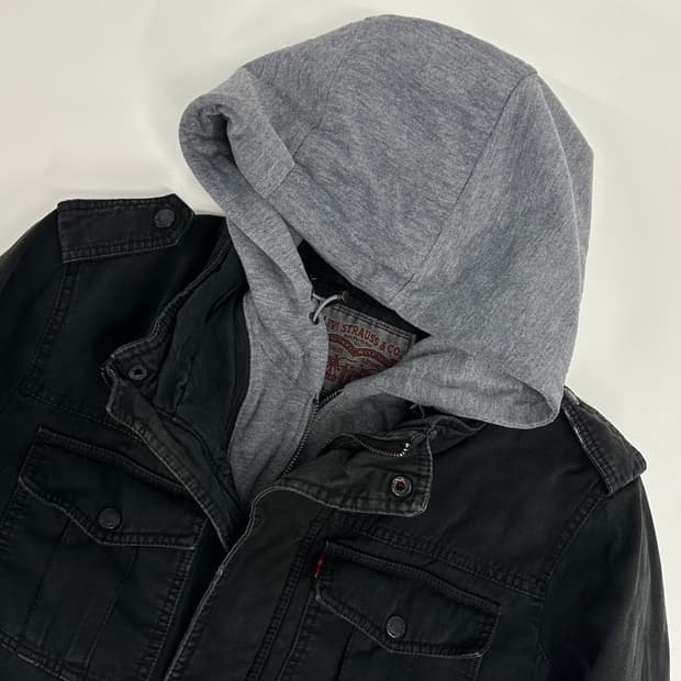 리바이스 데저트 후드 레이어드 자켓(워싱블랙)