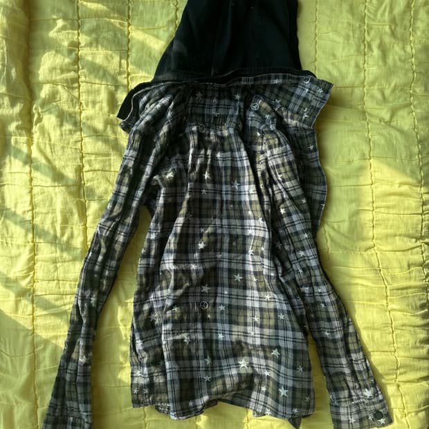 Maison gilfy 스타 체크 그린 후드셔츠