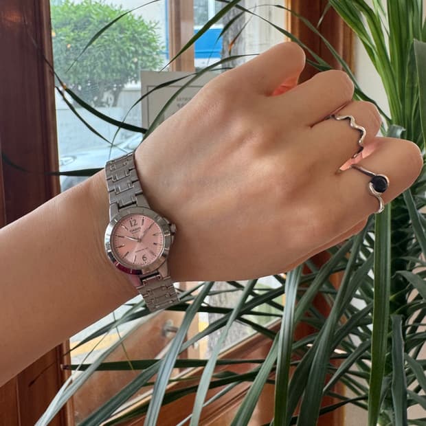 [빈티지] 카시오 핑크 선레이 다이얼 실버 메탈 시계