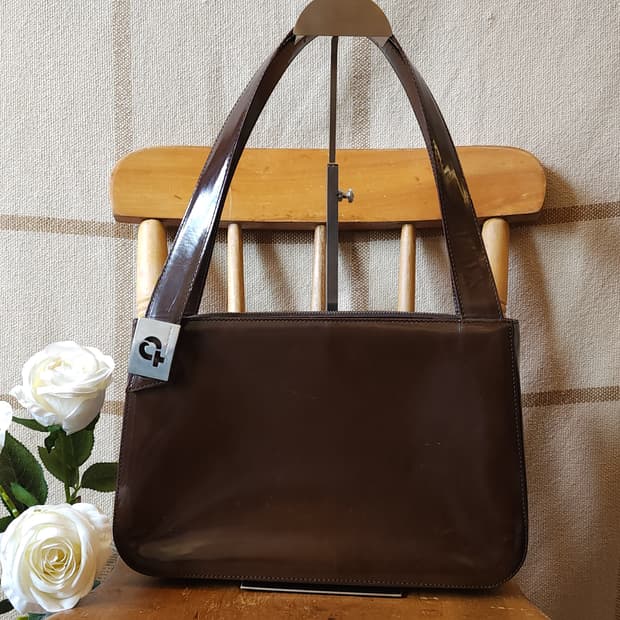 90s 이태리 브라운 페이던트 레더 숄더백