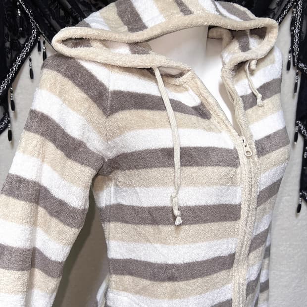 라떼갸루 리락쿠마 스트라이프 후리스 후드집업 룸웨어 홈 잠옷 러블리 핀터