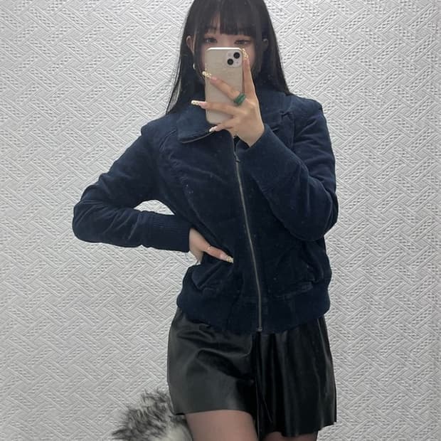 빈티지 캐주얼 모던시크 드레이프 벨벳 집업 자켓 90 C09891