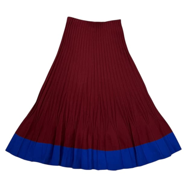 럭키슈에뜨 니트 롱 플리츠 스커트 치마 버건디 블루