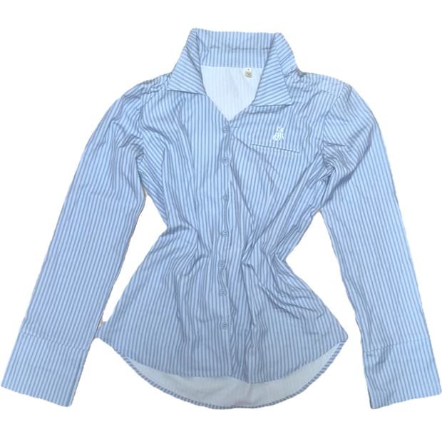 블루 스트라이프 실크 셔츠