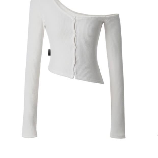 쓰리타임즈-One-shoulder button tee (ivory)