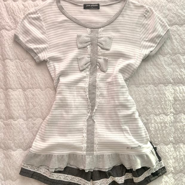 pom ponette 폰포넷 리본 반팔 갸루