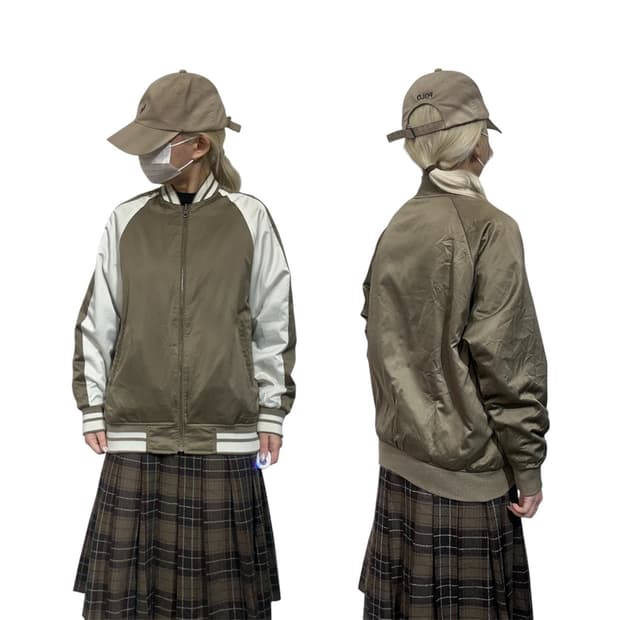 일본 빈티지 카키 화이트 리버시블 자켓 