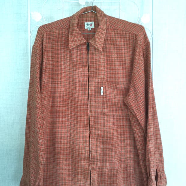 jpn vintage 유니섹스 오렌지 체크 집업