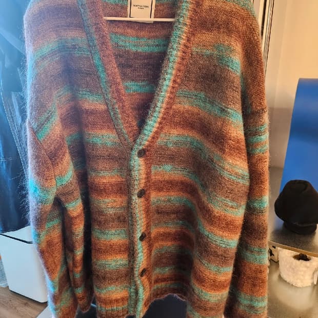 우영미 스트라이프 알파카 가디건 50