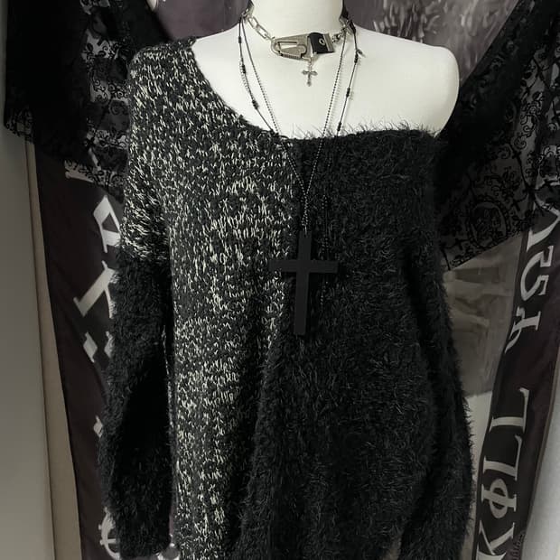 JPN 그런지 트리밍 오프숄더 루즈핏 니트 고딕고스펑크오네갸루다크웨어