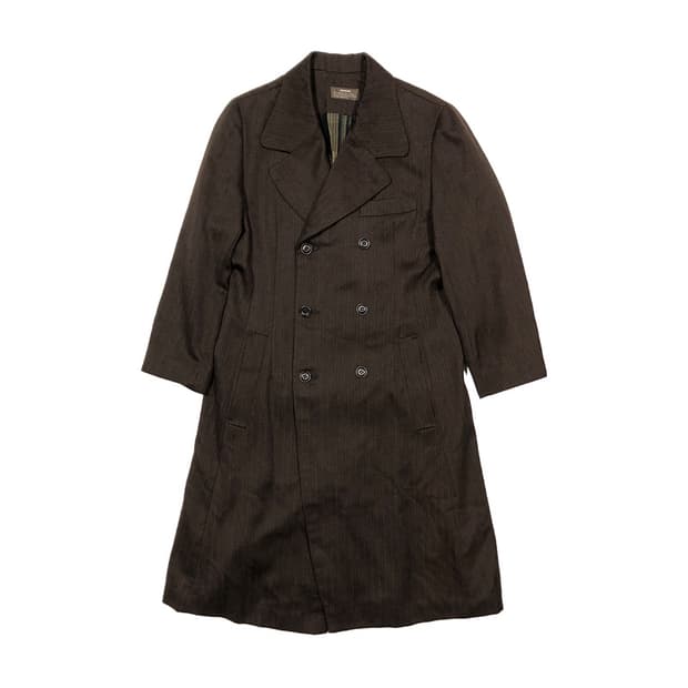 빈티지 브라운 스트라이프 패턴 롱 트렌치코트