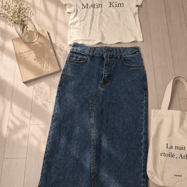 [JEEP] 지프 정품 뒷트임 데님 롱 스커트 (와펜 포인트)