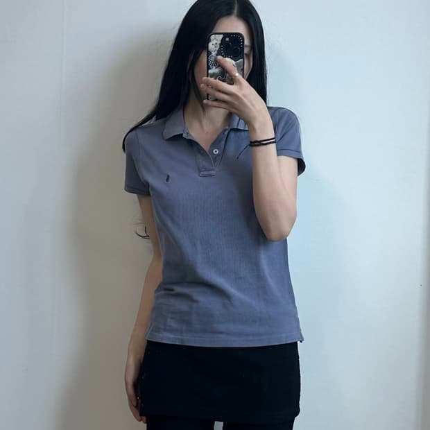 폴로 랄프로렌 자수로고 차콜 반팔 피케 티셔츠 