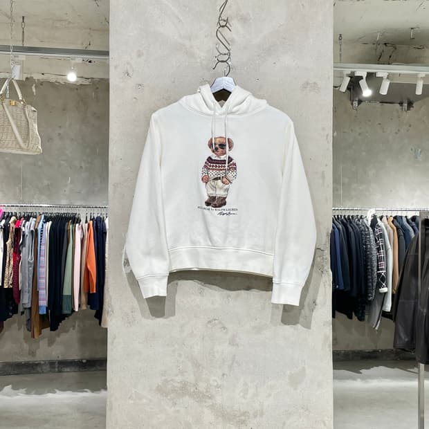 폴로 랄프로렌 아이보리 폴로 베어 플리스 후디