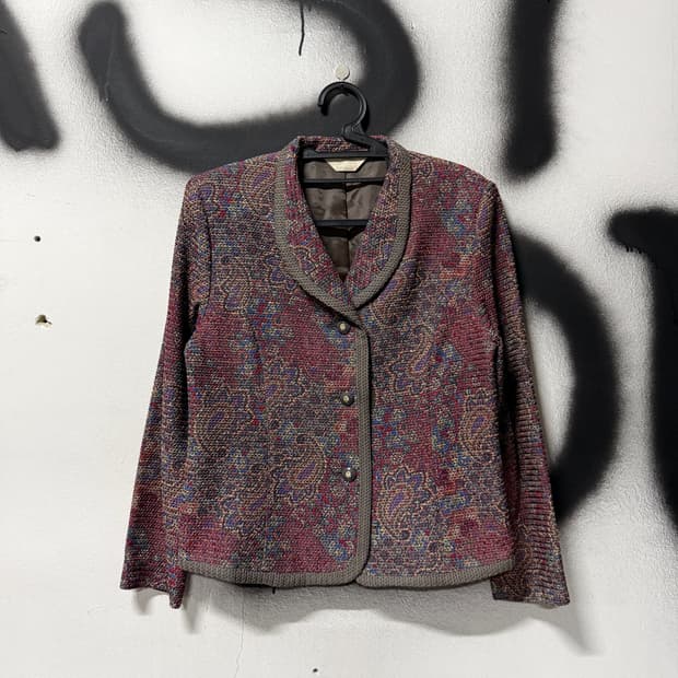 VTG 빈티지 글랜 스타일 페이즐리 자카드 풀 패턴 싱글 자켓