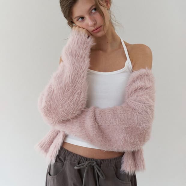 헤더먼트 테디가디건 핑크