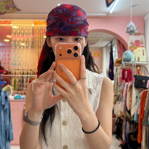 빈티지 인디안 패턴 레드 스카프