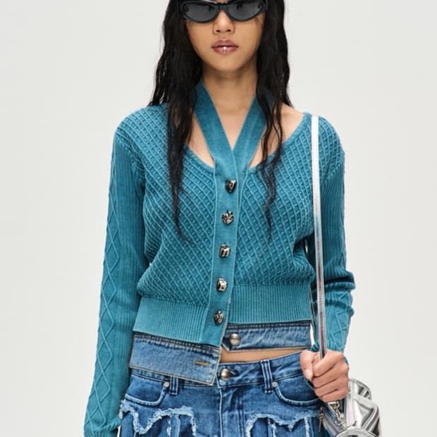 소냐 다잉 워시드 컷아웃 가디건 atb1090W(TEAL BLUE)