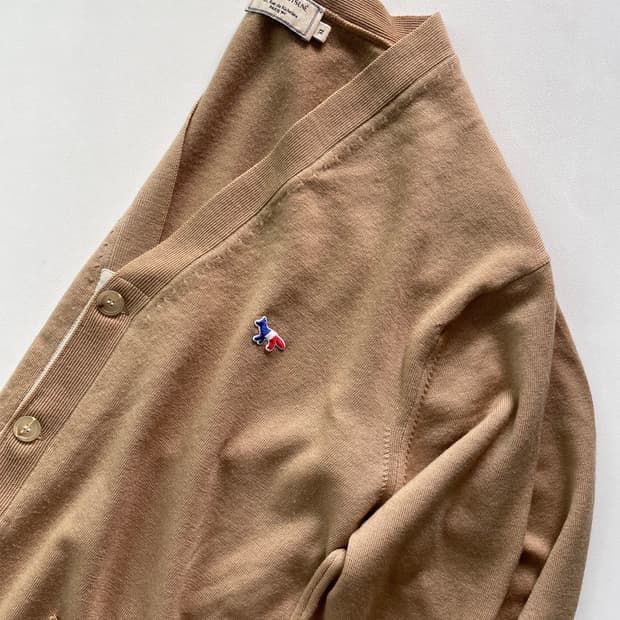 [XL] 메종 키츠네 트리컬러 폭스 메리노 울 가디건