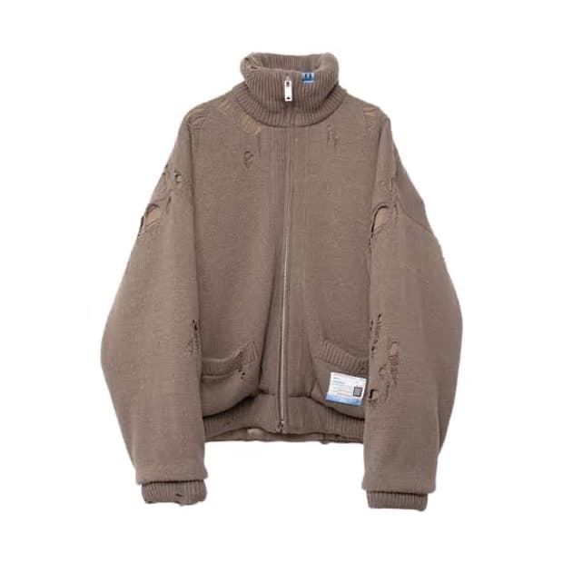 미하라 야스히로 패디드 니트 가디건 브라운