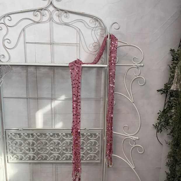 Pink spangled summer net scarf