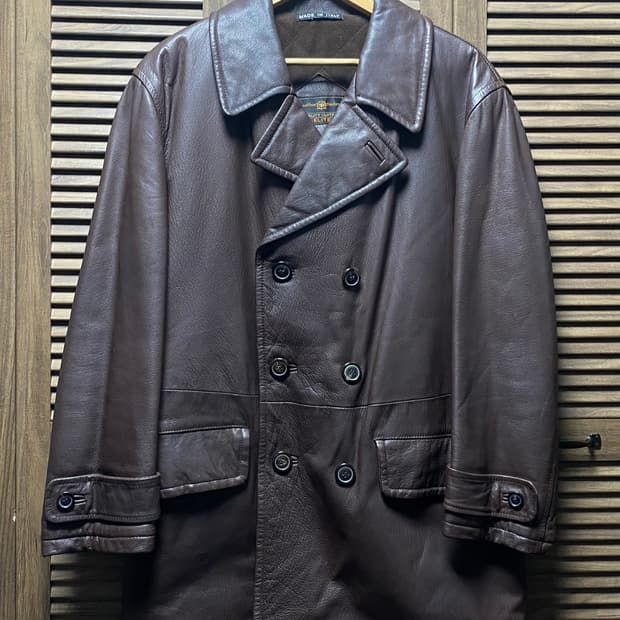 90s 이태리 가죽 레더 더블 코트 자켓 누빔 아메카지 워크웨어 M 95