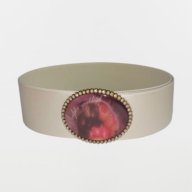 스컬프터 Jewel Buckle Belt Metallic Ivory