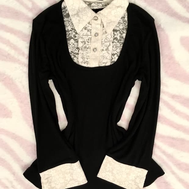 Pendora 블랙 레이스 블라우스 공겜여주깔 고딕 포멀 갸루