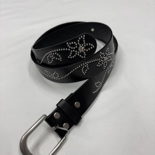 빈티지 웨스턴 스터드 플라워 비즈 블랙 벨트