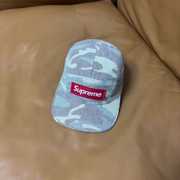 슈프림 캠프캡 모자 박스로고 워시드 카모