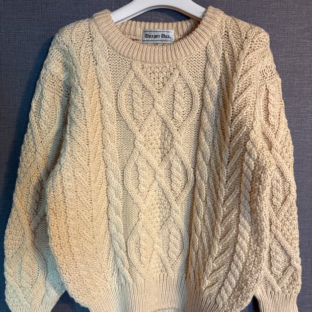 Una per Una 아이보리 울 100% 꽈배기 니트 Japan