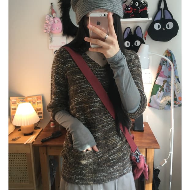 vintage pocket long knit  brown