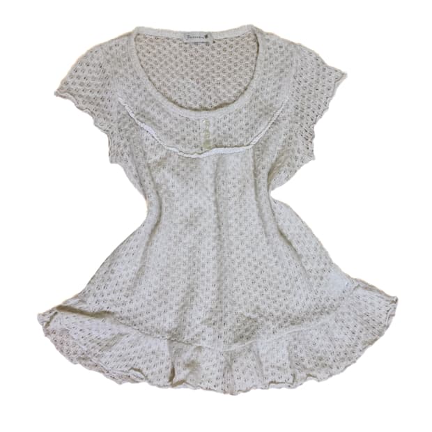 빈티지 프릴 니트 레이스 반팔 탑 모리걸하구미페어리히피오리엔탈니혼진