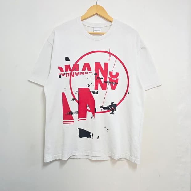 L 100-105 노매뉴얼 레드 프린팅 반팔티셔츠 화이트