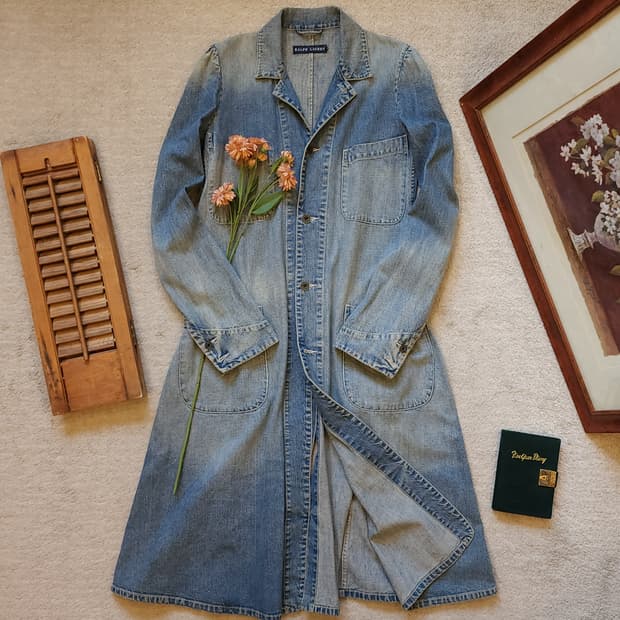 폴로 랄프로렌 데님 트렌치 코트 샵코트 셔링 디테일 M