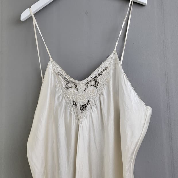 빈티지 오프 화이트 실크 슬립 드레스