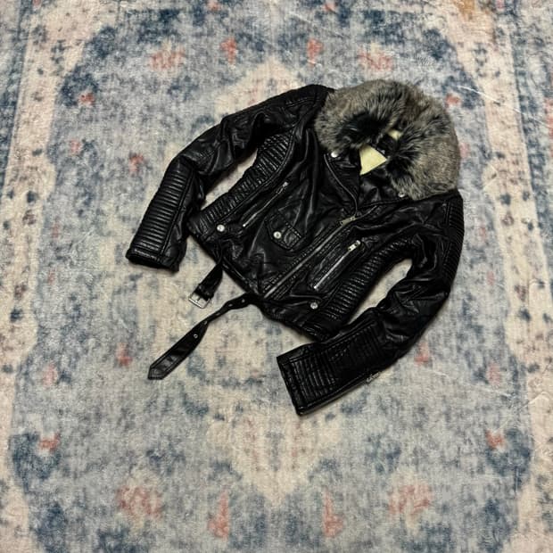 Unknown trimming fur fake leather jacket