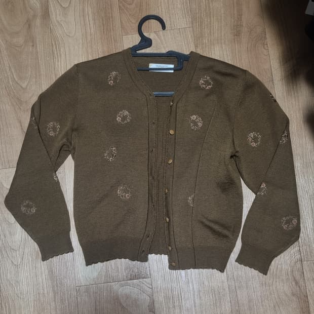 빈티지 플라워 자수 브라운 가디건m