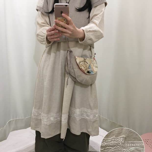 모리걸 오트밀 레이스 롱 원피스